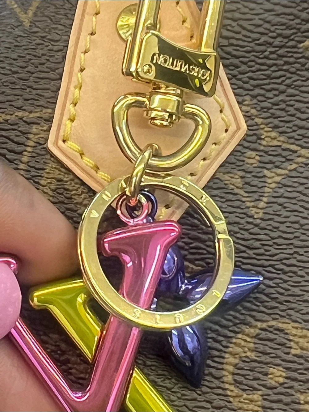 Louis Vuitton Brown Monogram speedy 30 with Pink Scarf and Multicolor Charm.